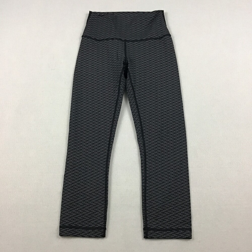 Lululemon Pants Women 4 Black Geometric Wunder Under Crop High Rise Yoga Running